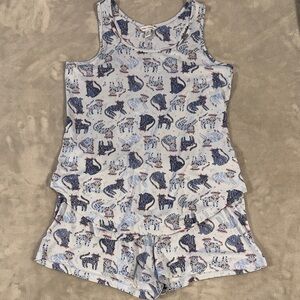 Women's Blue and White Cats Pajama Set